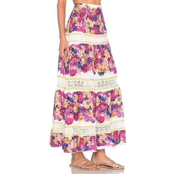 Cecilia Prado Maxi Peasant Skirt Size Small Floral Crochet Tiered Beachy Boho - Picture 5 of 12